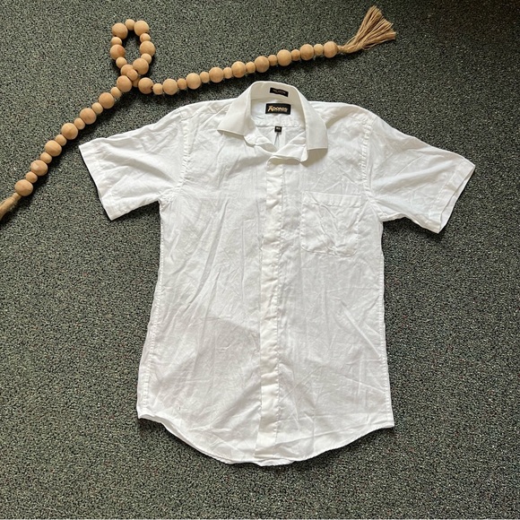 ADONIS White Cotton Short Sleeve Button Down Formal Fancy Dress Shirt Neck 14.5 - Picture 4 of 16